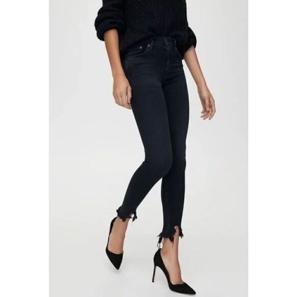 AGOLDE Sophie Shout Distressed Chewed Hem Black mid rise Skinny Jeans - Picture 1 of 14